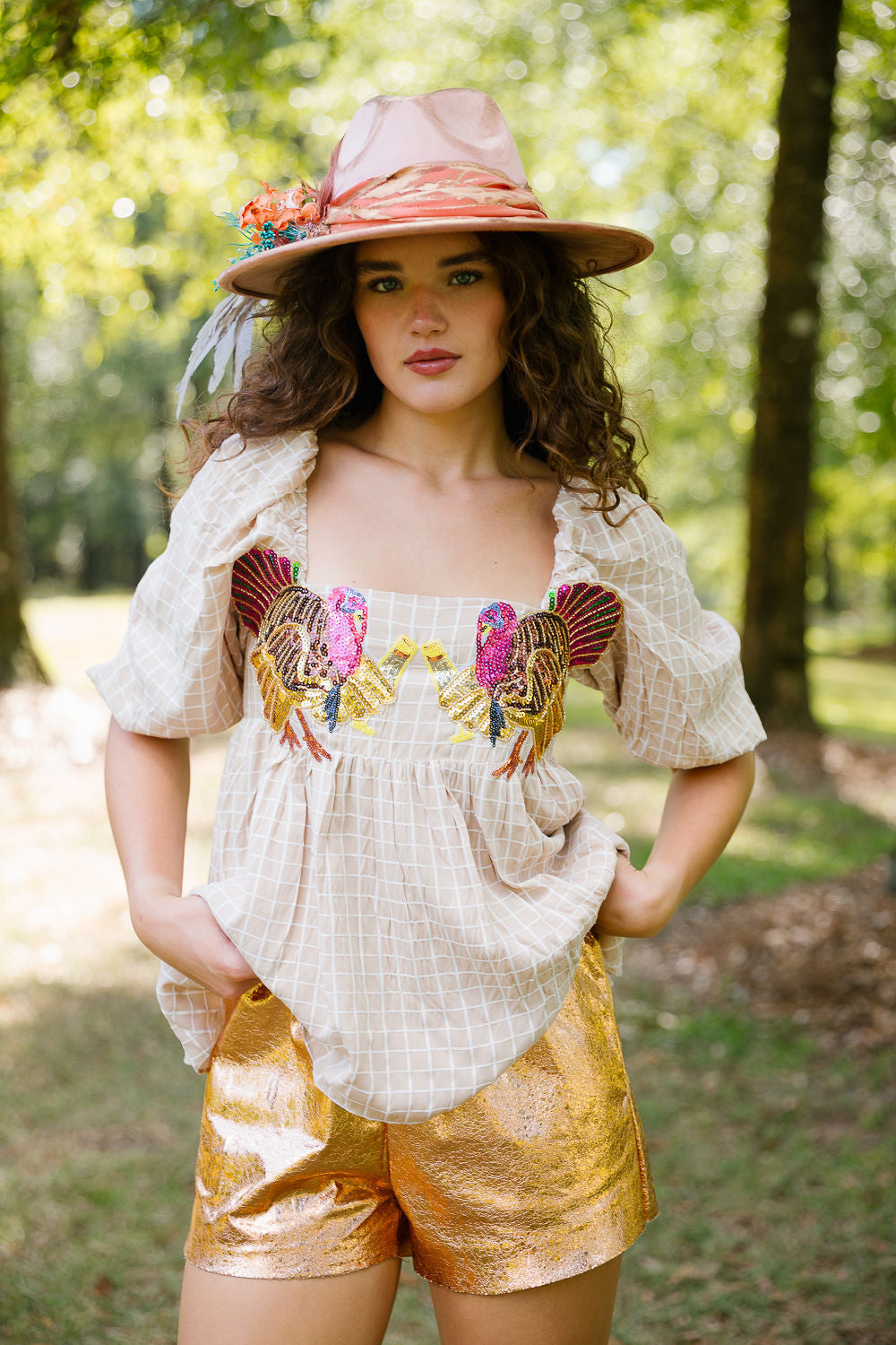 TURKEY CHEERS CHECKERED TOP TOP Judith March