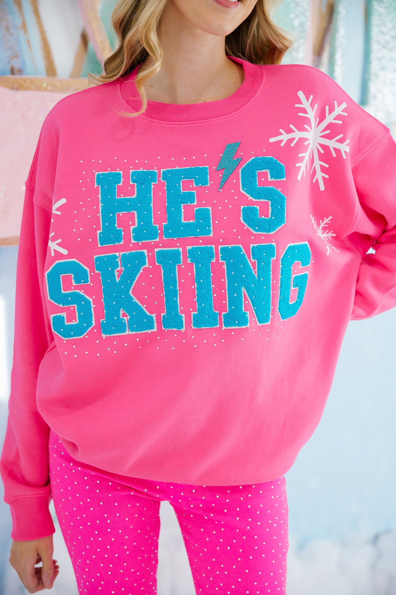 HE'S SKIING PINK PULLOVER PULLOVER Judith March