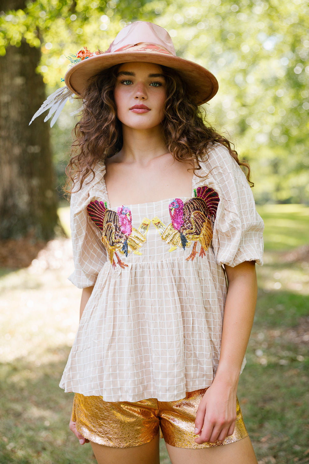 TURKEY CHEERS CHECKERED TOP TOP Judith March