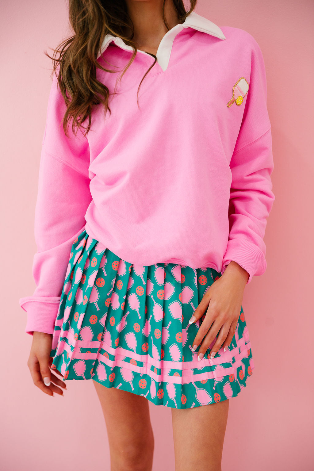 PICKLEBALL PINK CREW NECK PULLOVER Judith March