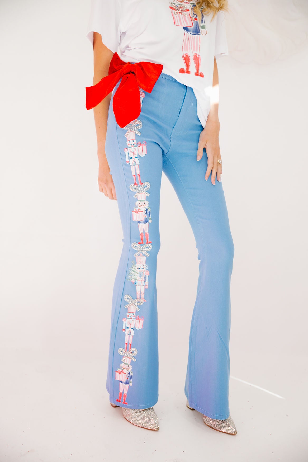 NUTCRACKER BOW BLUE FLARE PANTS FLARES Judith March