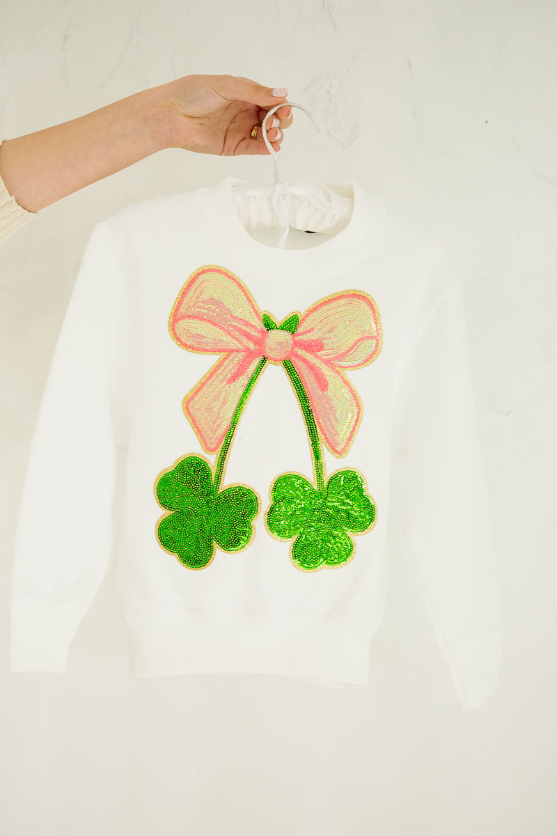 MINI KIDS CLOVER BOW WHITE PULLOVER PULLOVER Judith March