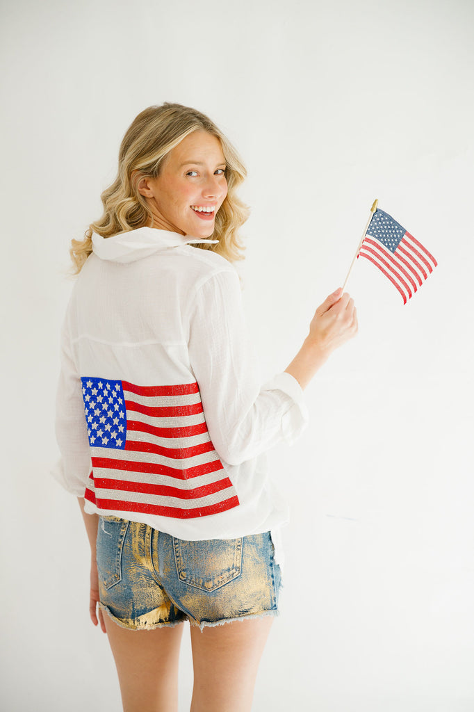 AMERICAN FLAG WHITE BUTTON DOWN Button Down Judith March
