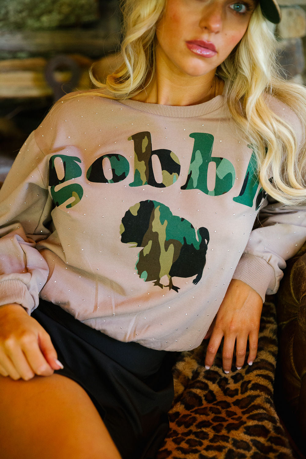 GOBBLE CAMO BEJEWELED LOUNGE TOP Loungewear Judith March