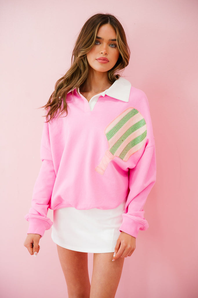 PICKLEBALL PADDLE PINK CREW NECK PULLOVER Judith March
