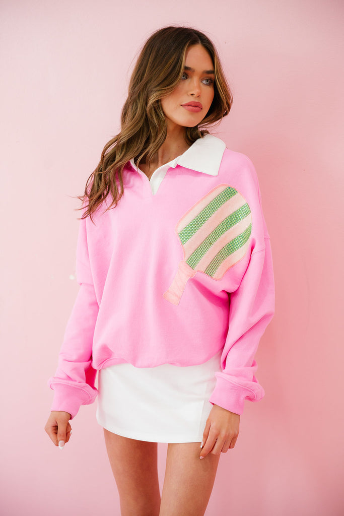 PICKLEBALL PADDLE PINK CREW NECK PULLOVER Judith March
