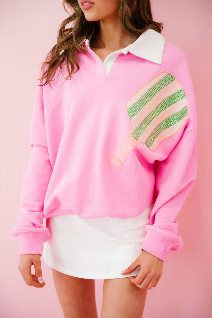 PICKLEBALL PADDLE PINK CREW NECK PULLOVER Judith March