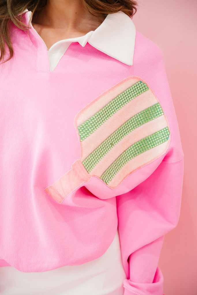 PICKLEBALL PADDLE PINK CREW NECK PULLOVER Judith March