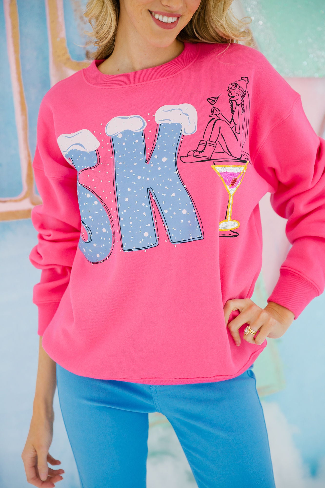 SKI SEASON PINK PULLOVER PULLOVER Judith March