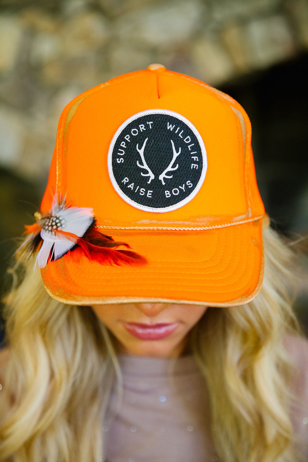 SUPPORT WILDLIFE RAISE BOYS ORANGE TRUCKER HAT TRUCKER HAT Judith March