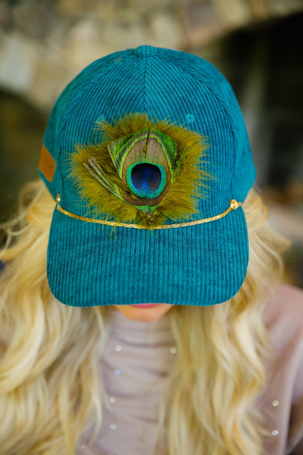 PEACOCK LUXE CORDUROY HAT TRUCKER HAT Judith March