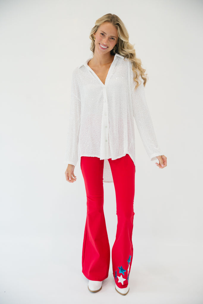 SEQUIN STAR RED FLARES
