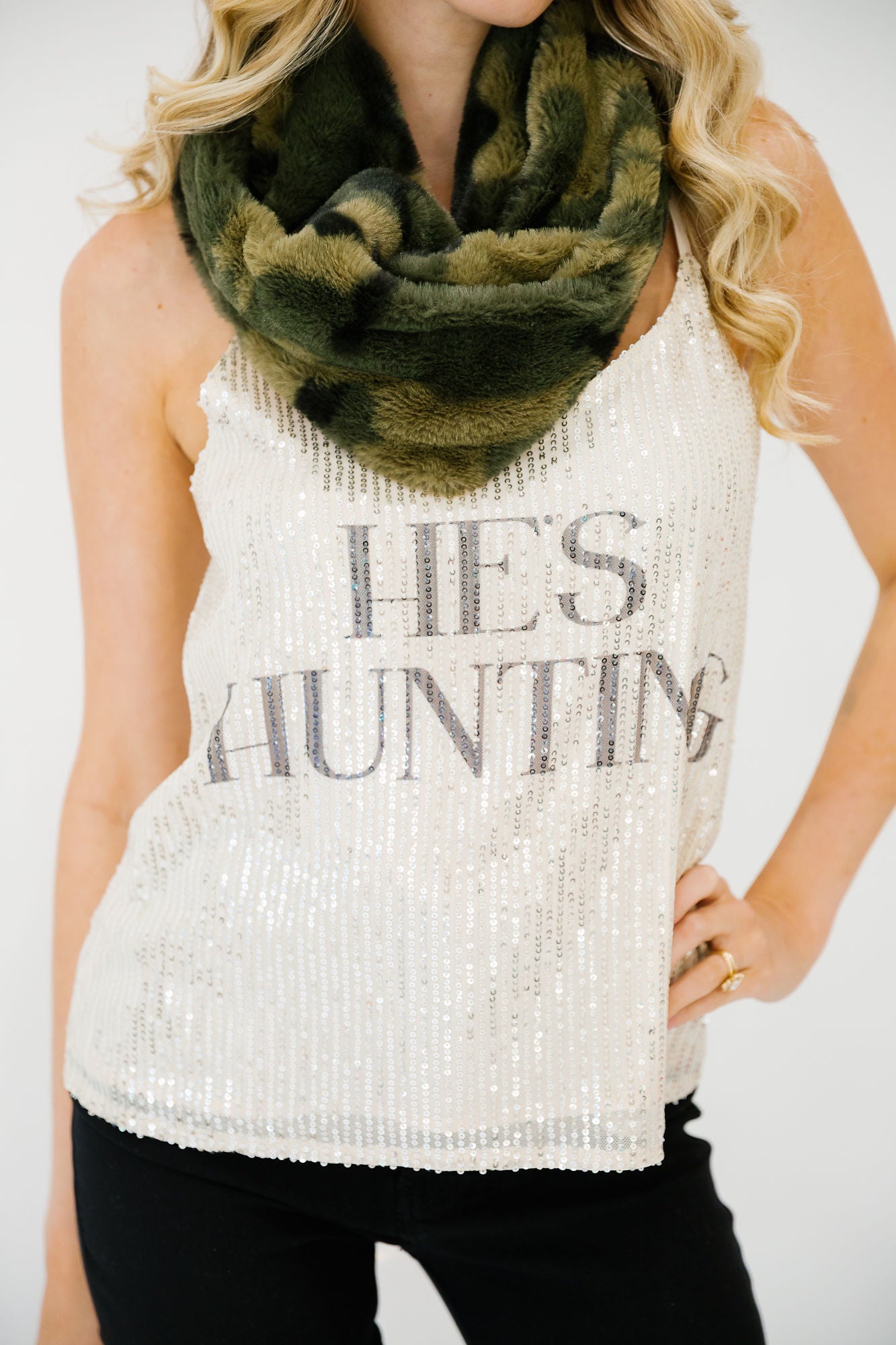 HE'S HUNTING SEQUIN TANK TANK Judith March