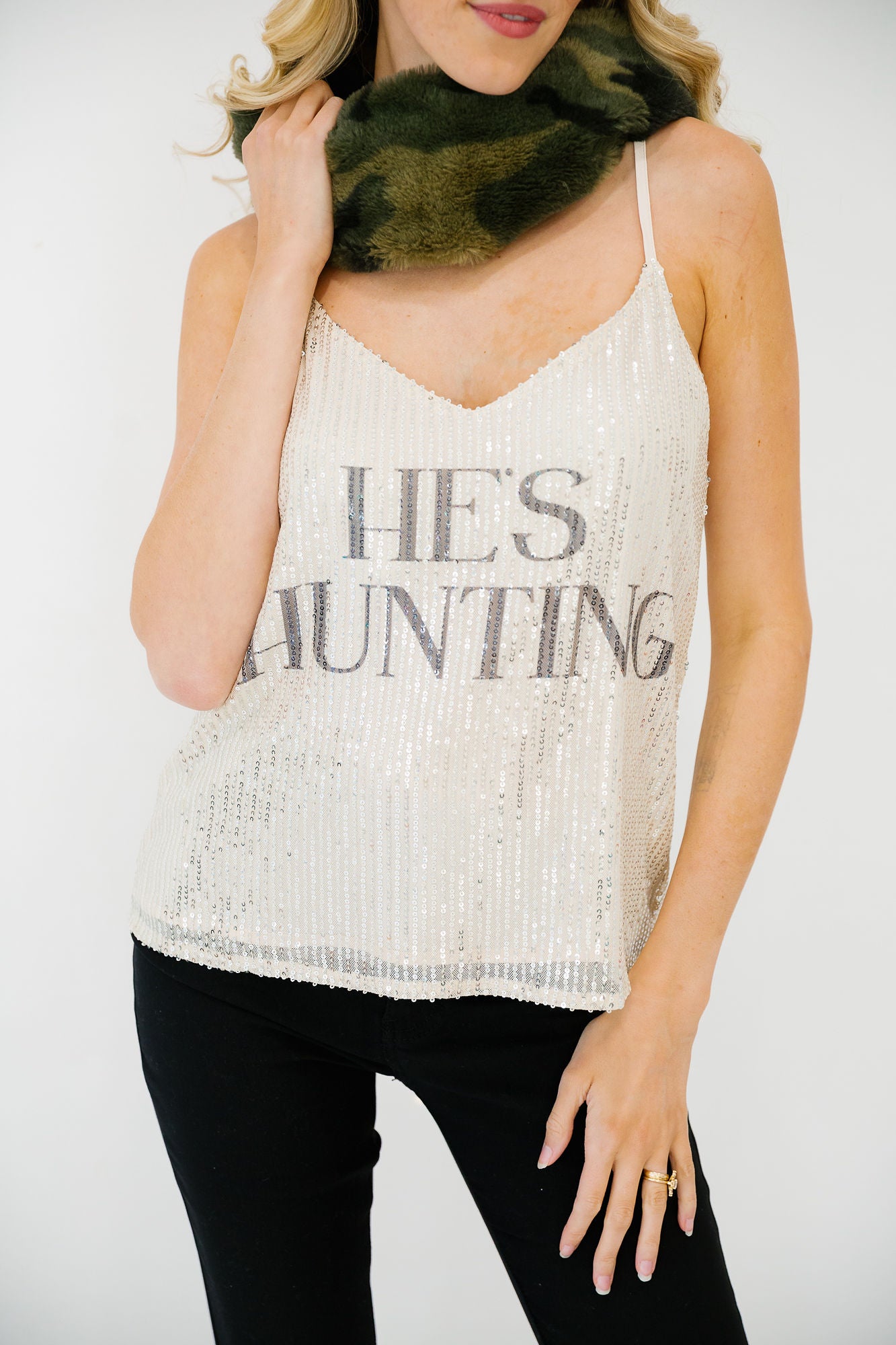 HE'S HUNTING SEQUIN TANK TANK Judith March