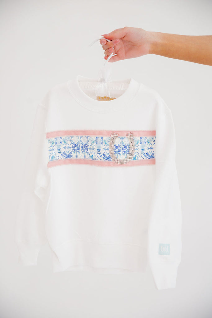 MINI KIDS THRILL OF THE RACE WHITE PULLOVER PULLOVER Judith March