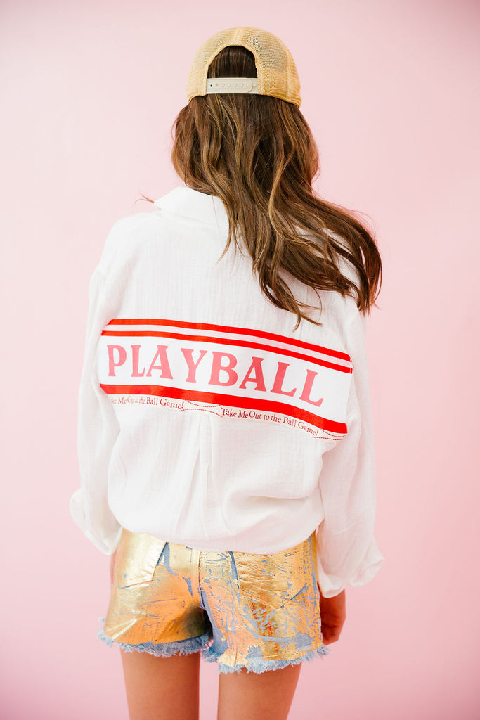 PLAY BALL WHITE BUTTON DOWN Button Down Judith March