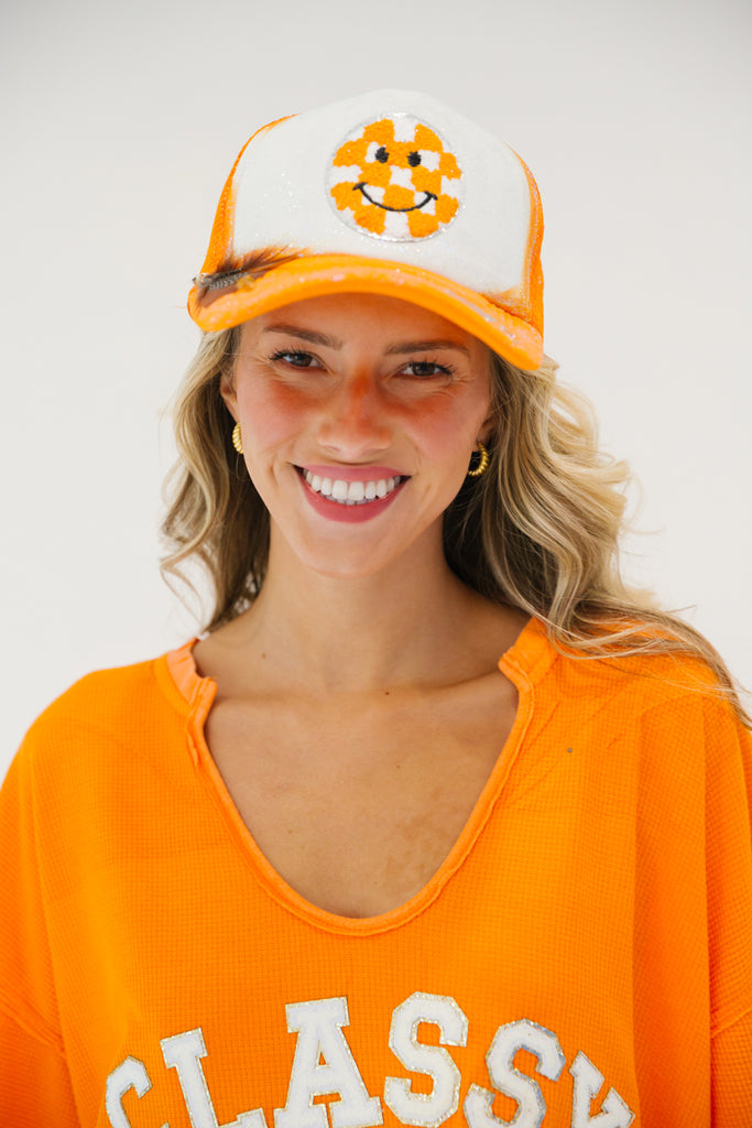 CHECKERED SMILEY TEXAS TRUCKER HAT gameday23 Judith March   
