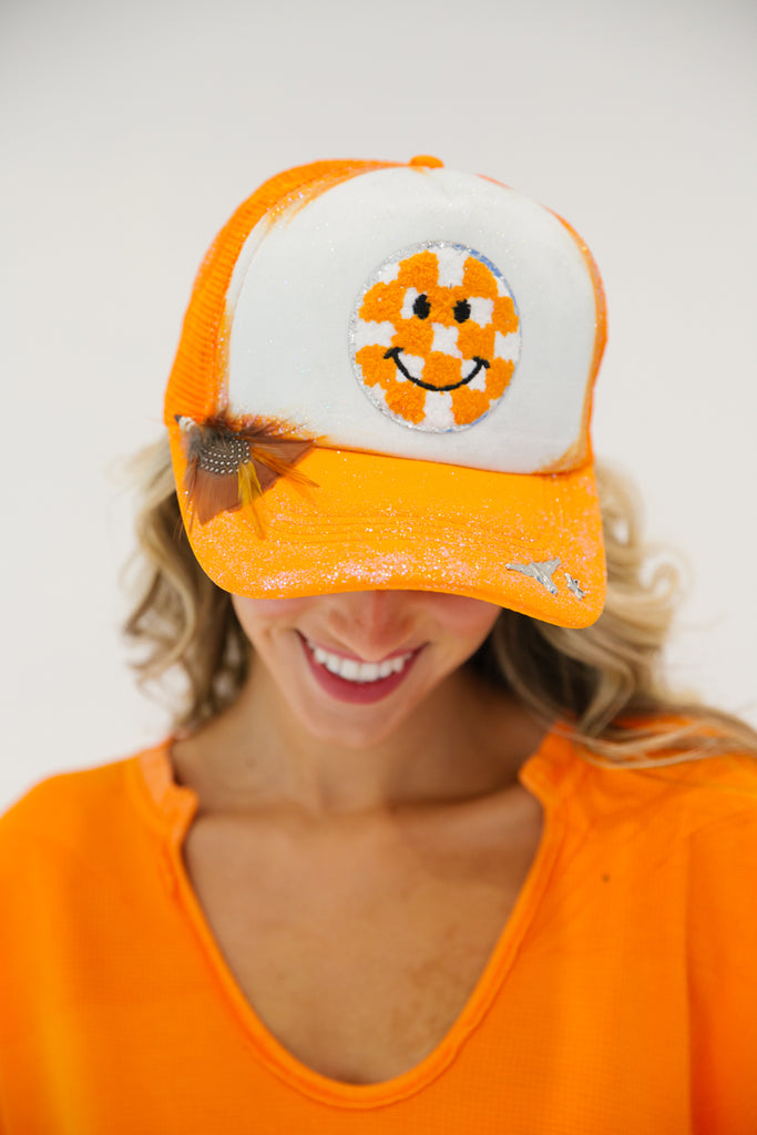 CHECKERED SMILEY TEXAS TRUCKER HAT gameday23 Judith March   