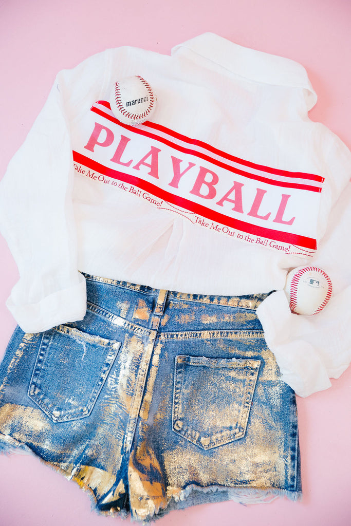 PLAY BALL WHITE BUTTON DOWN Button Down Judith March