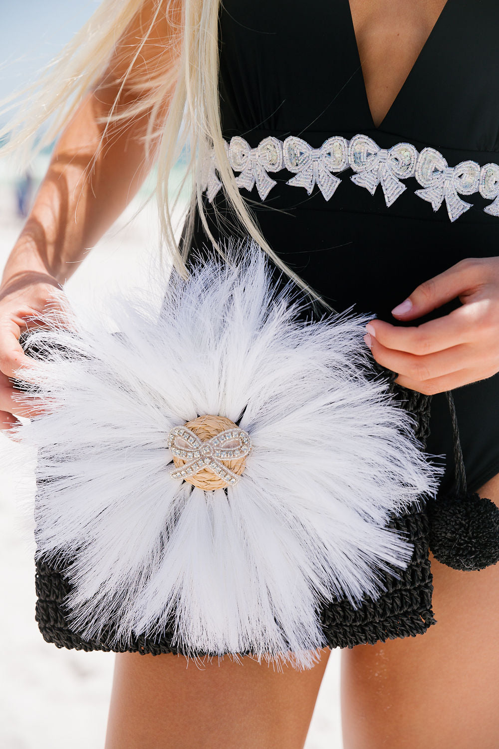 SILVER BOW FLORAL BLACK CLUTCH Clutch Judith March   