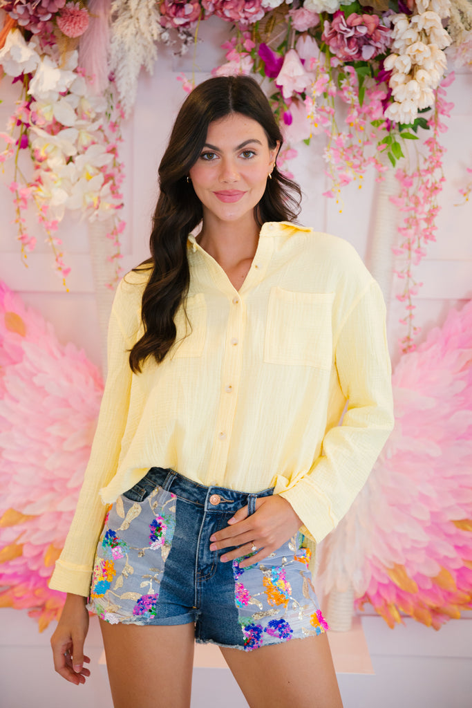 YELLOW BIRTHDAY SUIT BUTTON DOWN Shirts & Tops Judith March   