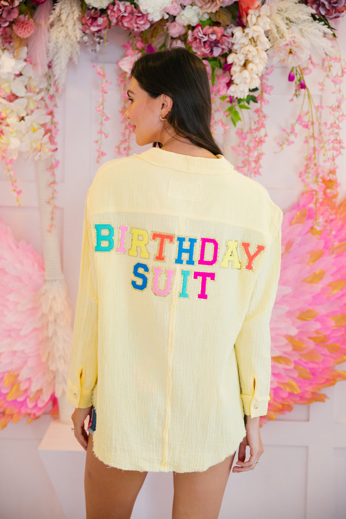 YELLOW BIRTHDAY SUIT BUTTON DOWN