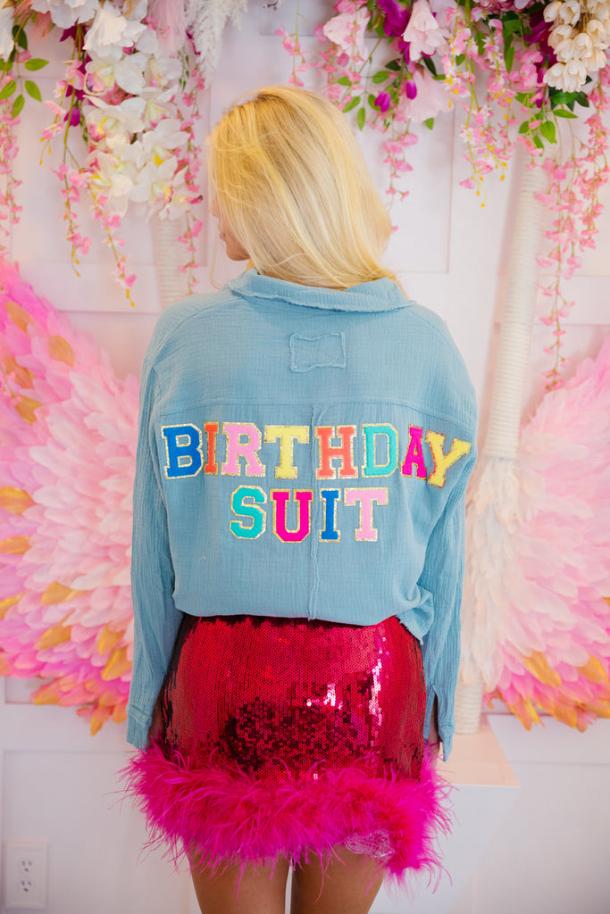 BLUE BIRTHDAY SUIT BUTTON DOWN Shirts & Tops Judith March SMALL  