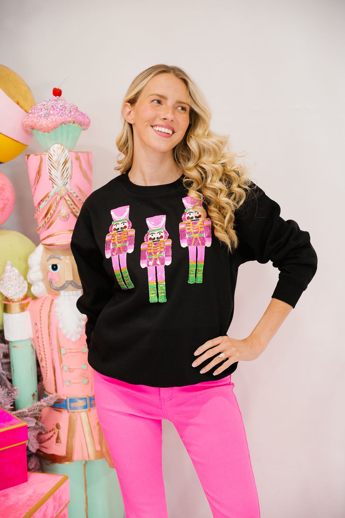 PINK SEQUIN NUTCRACKER BLACK PULLOVER PULLOVER Judith March