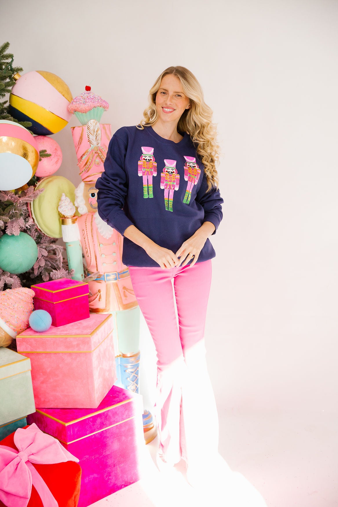 PINK SEQUIN NUTCRACKER NAVY PULLOVER PULLOVER Judith March