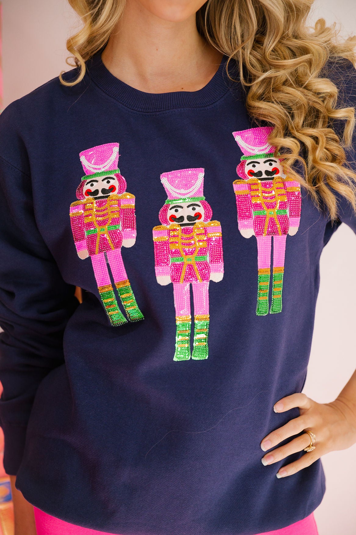 PINK SEQUIN NUTCRACKER NAVY PULLOVER PULLOVER Judith March
