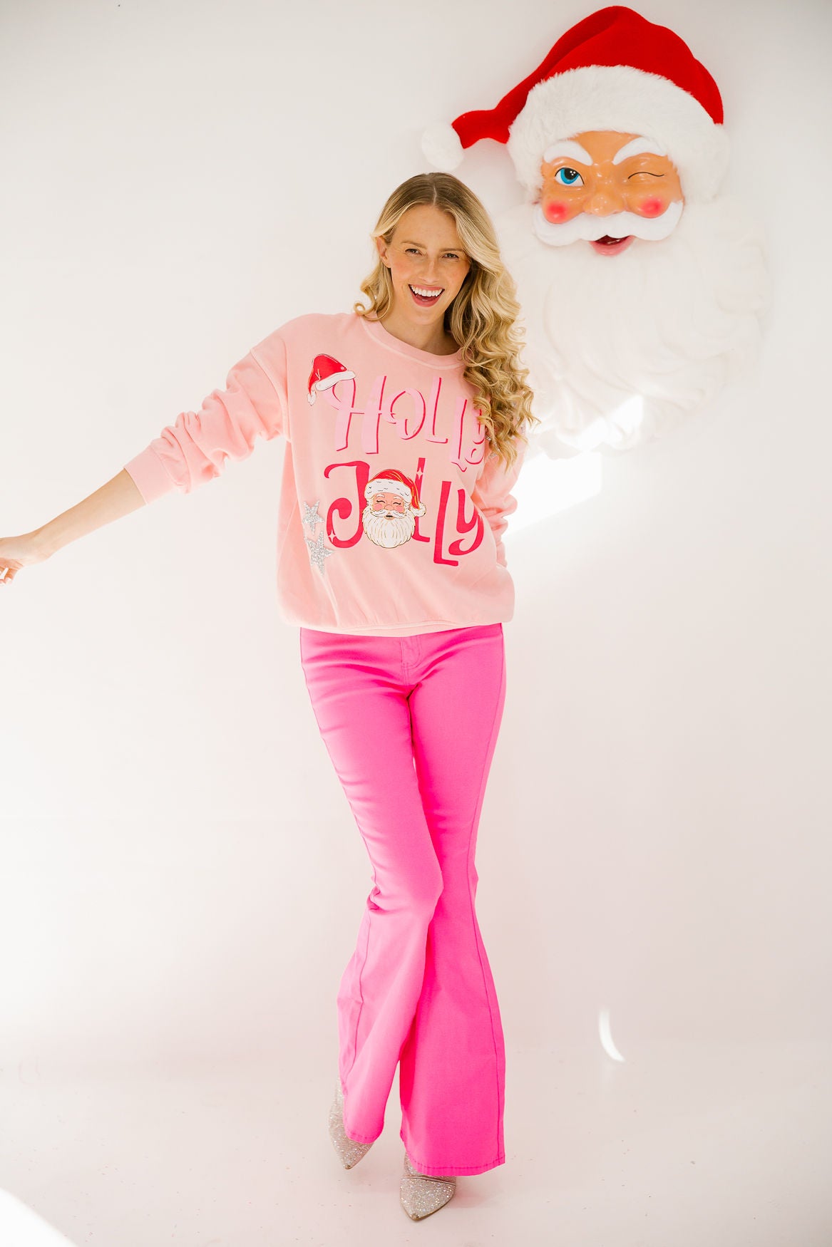 HOLLY JOLLY SANTA PINK PULLOVER PULLOVER Judith March
