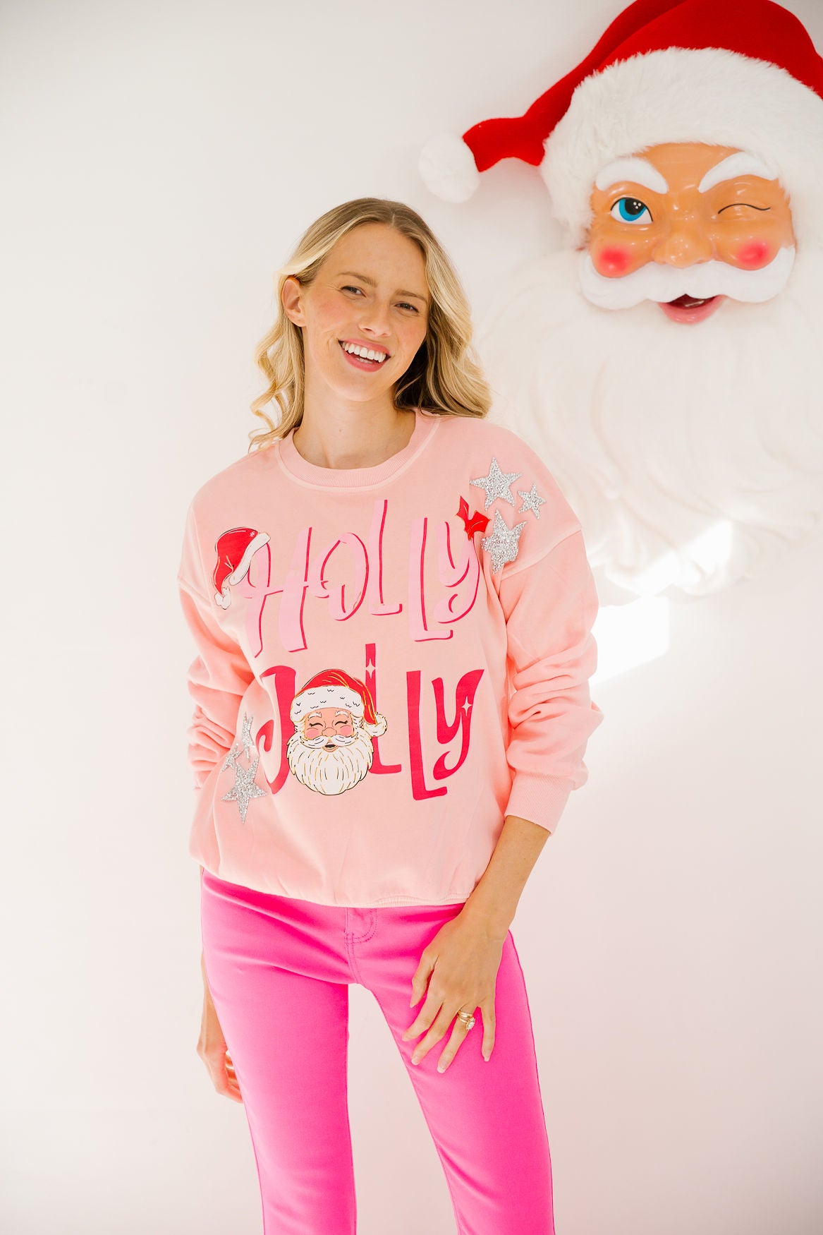 HOLLY JOLLY SANTA PINK PULLOVER PULLOVER Judith March