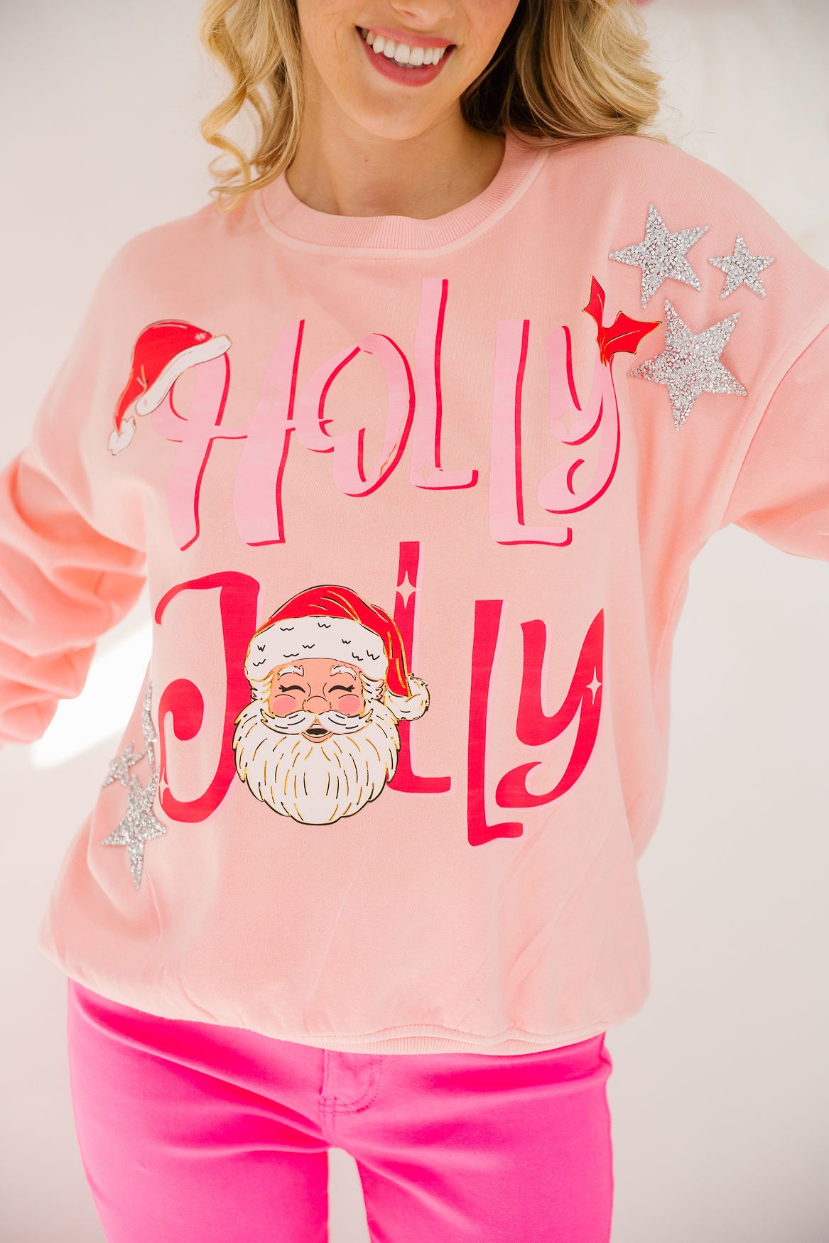 HOLLY JOLLY SANTA PINK PULLOVER PULLOVER Judith March