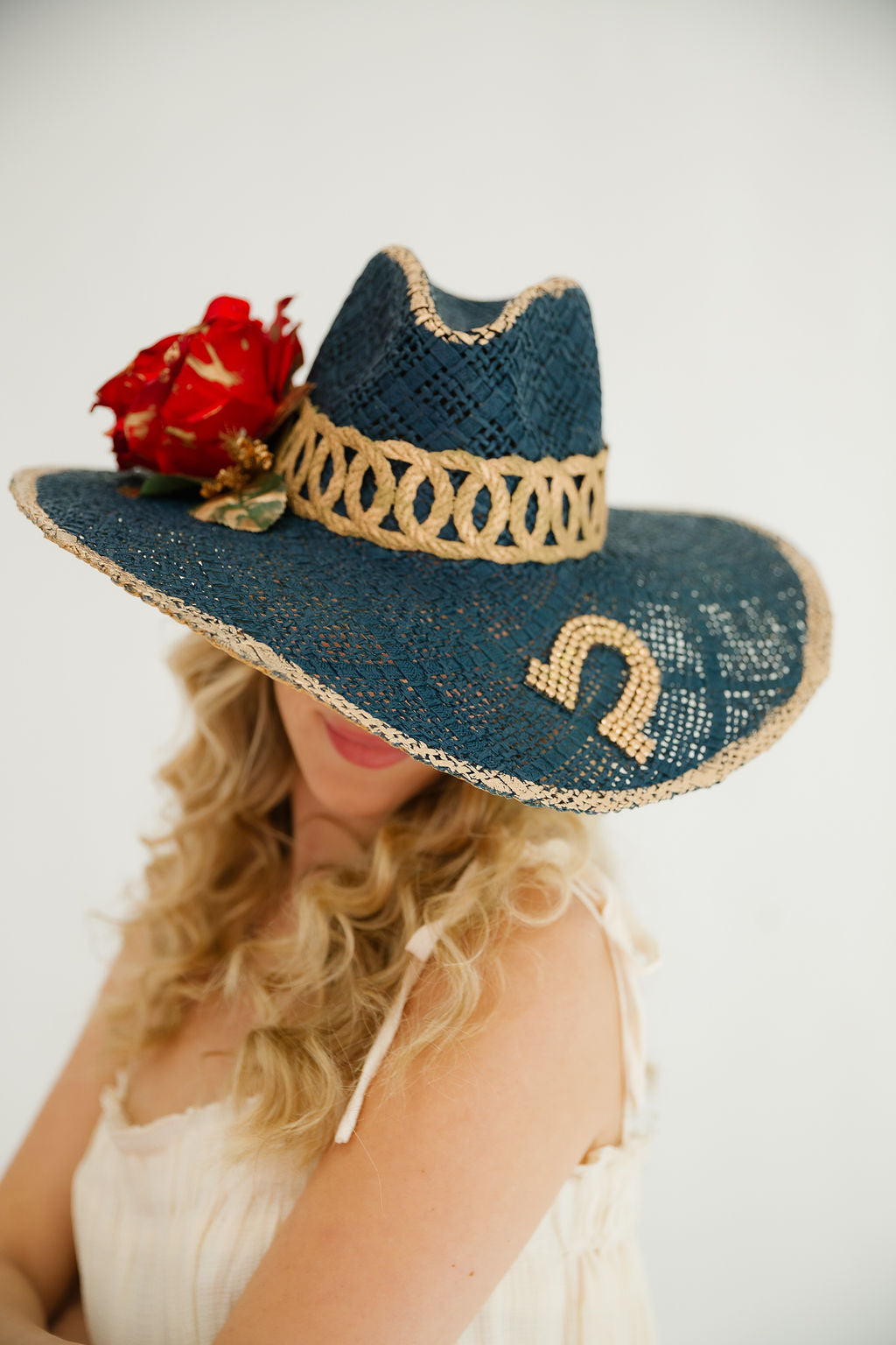 HORSESHOE ROSES NAVY SUN HAT HAT Judith March