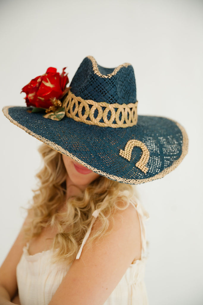 HORSESHOE ROSES NAVY SUN HAT HAT Judith March