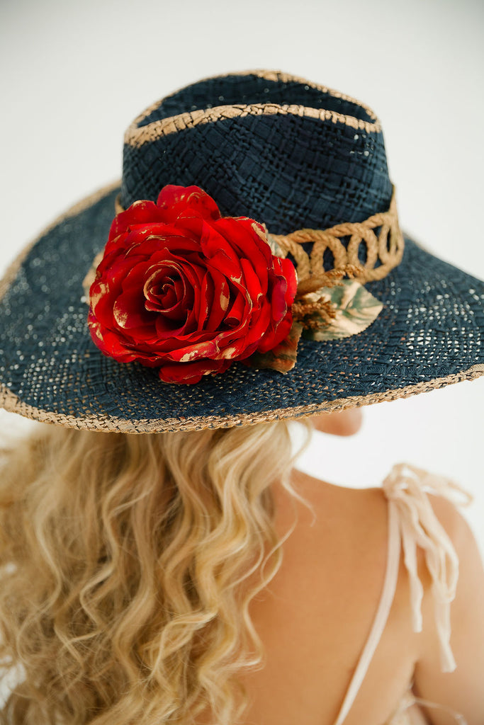 HORSESHOE ROSES NAVY SUN HAT HAT Judith March