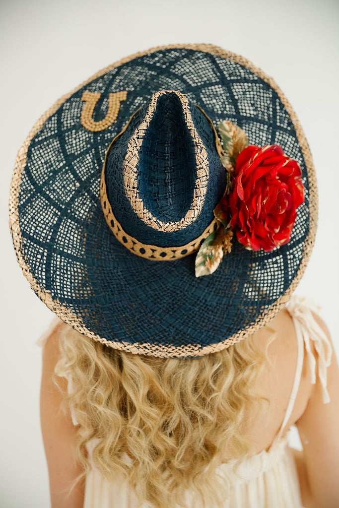 HORSESHOE ROSES NAVY SUN HAT HAT Judith March