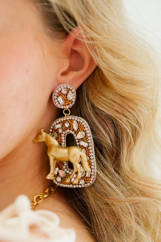 GOLDEN HORSE BEADED EARRINGS earrings Judith March