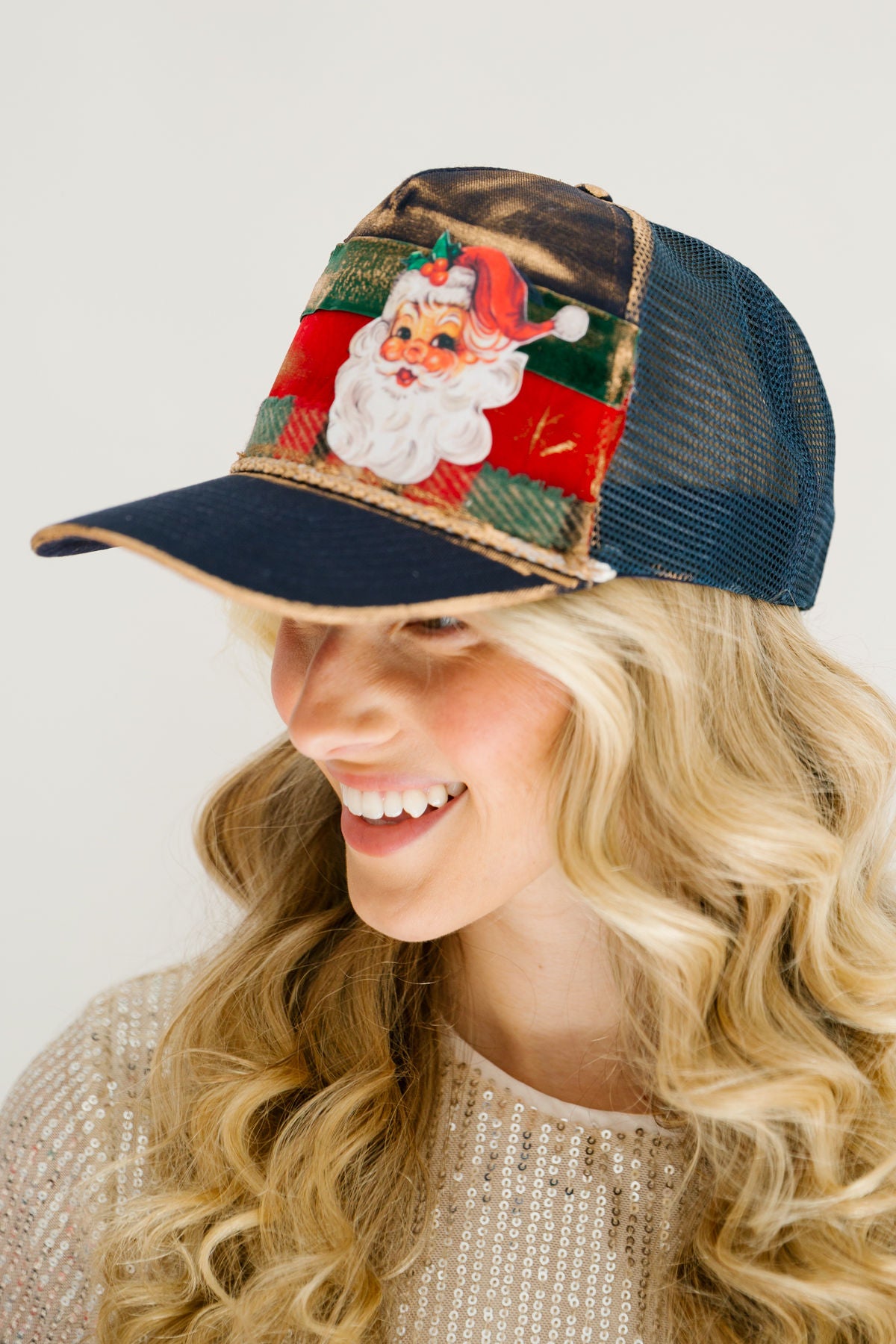 SANTA'S EXPRESS NAVY STRUCTURED HAT TRUCKER HAT Judith March