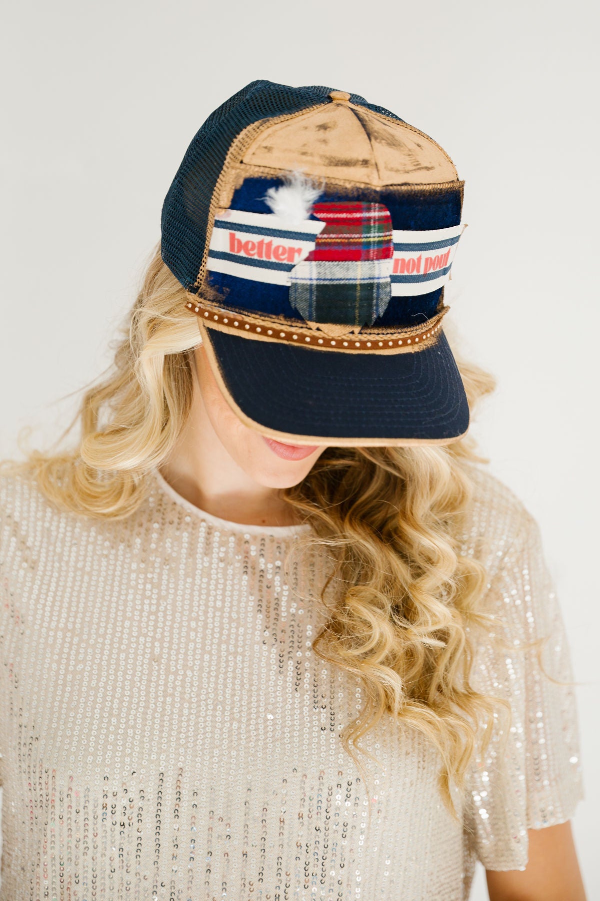 BETTER NOT POUT NAVY STRUCTURED HAT TRUCKER HAT Judith March