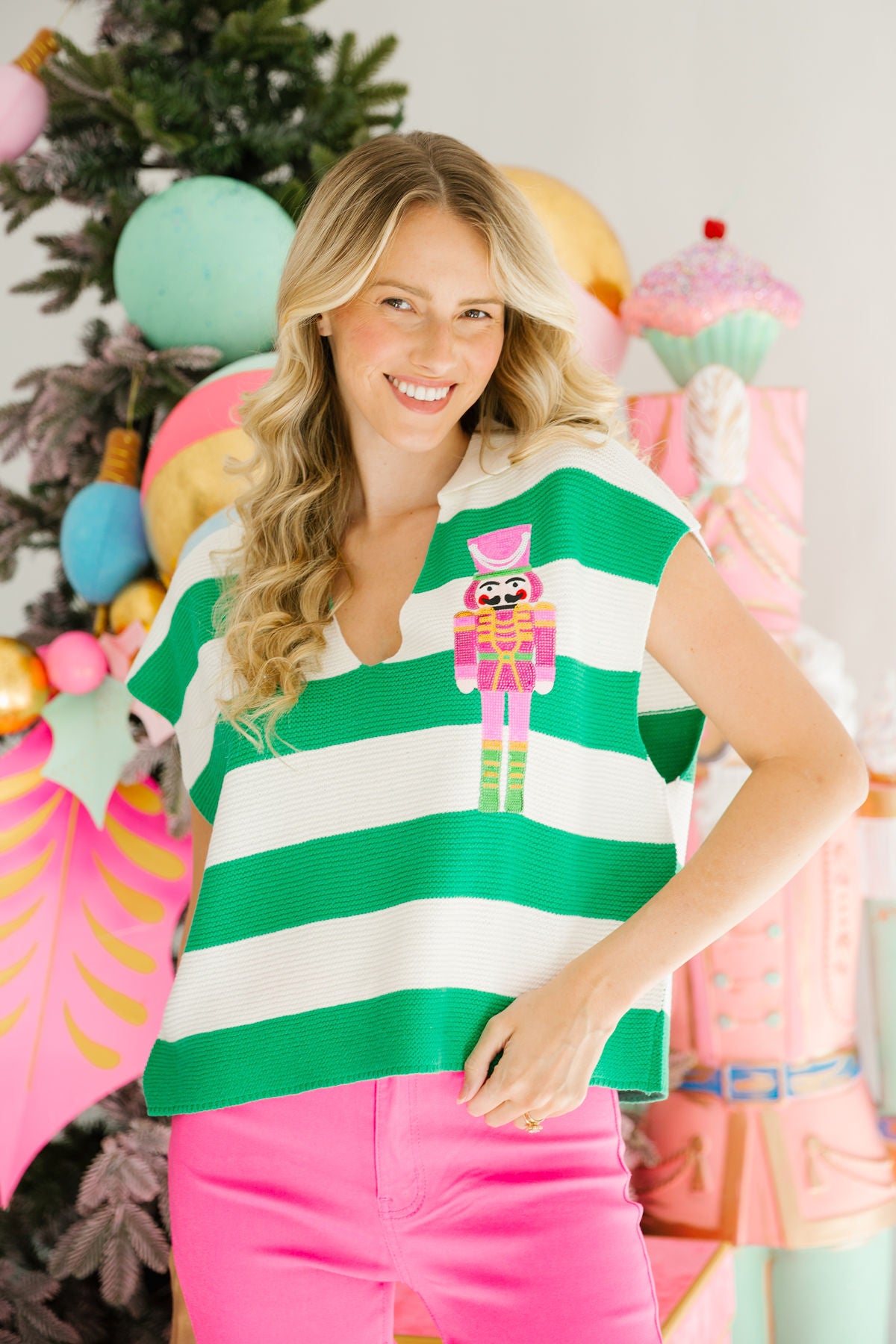 NUTCRACKER GREEN STRIPED TOP TOP Judith March