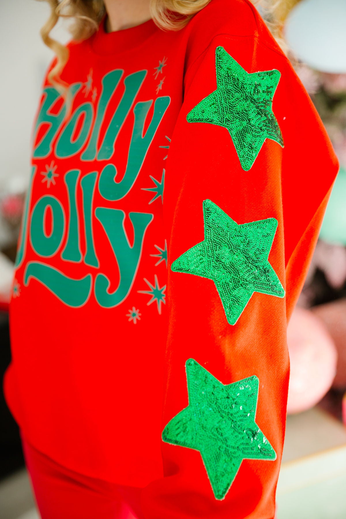HOLLY JOLLY STAR RED PULLOVER PULLOVER Judith March