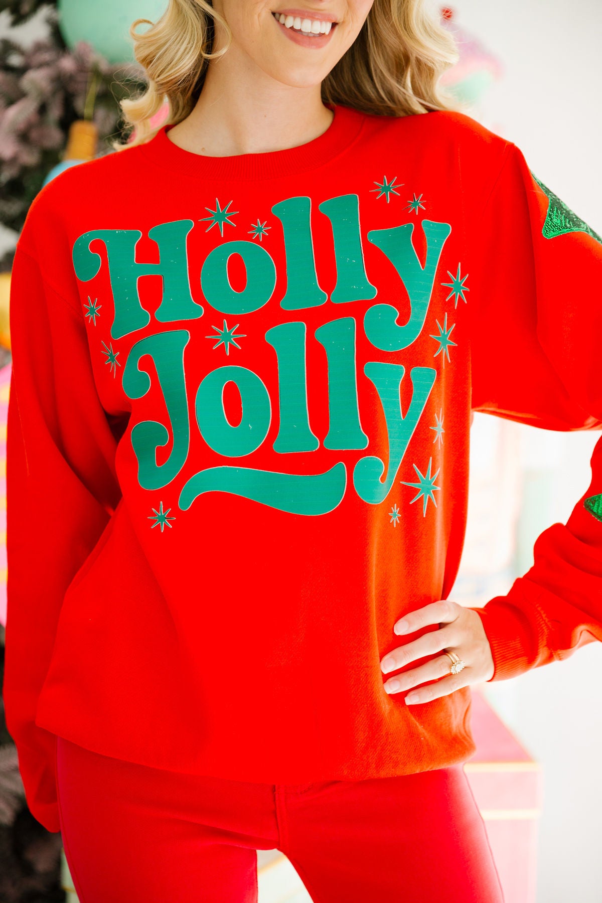 HOLLY JOLLY STAR RED PULLOVER PULLOVER Judith March