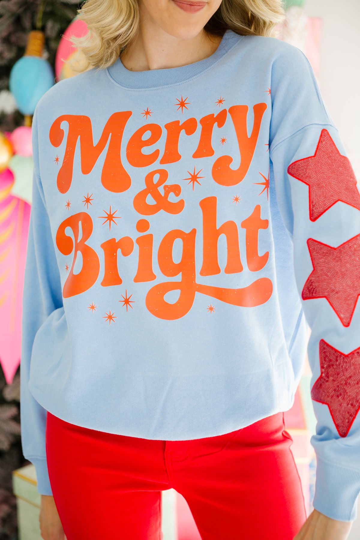 MERRY & BRIGHT STAR BLUE PULLOVER PULLOVER Judith March