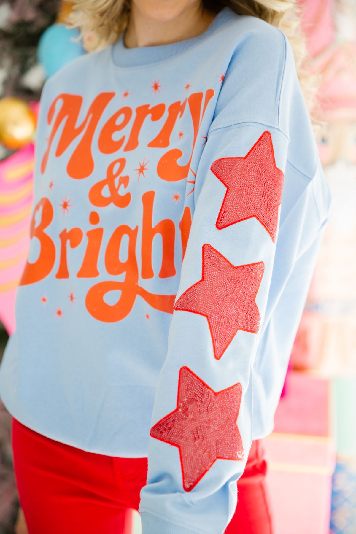 MERRY & BRIGHT STAR BLUE PULLOVER PULLOVER Judith March