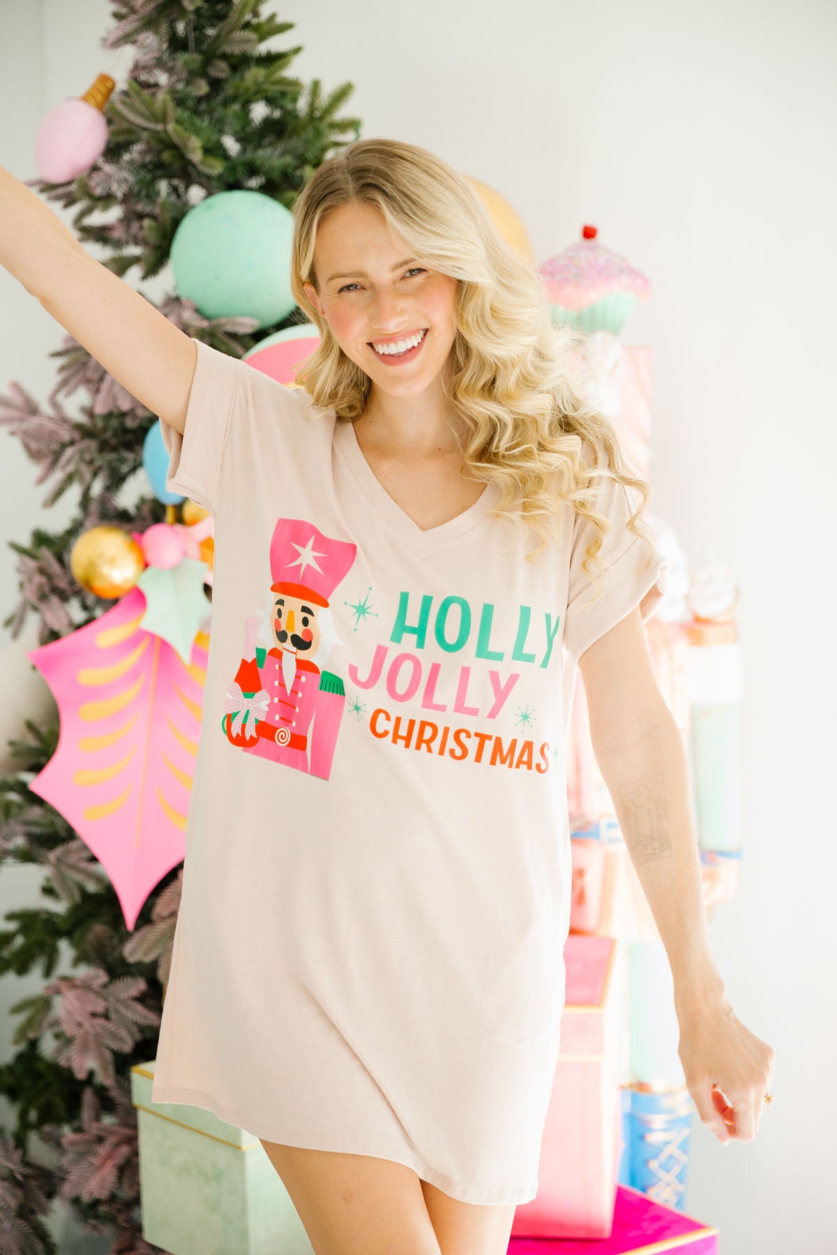 HOLLY JOLLY CHRISTMAS T-SHIRT DRESS DRESS Judith March