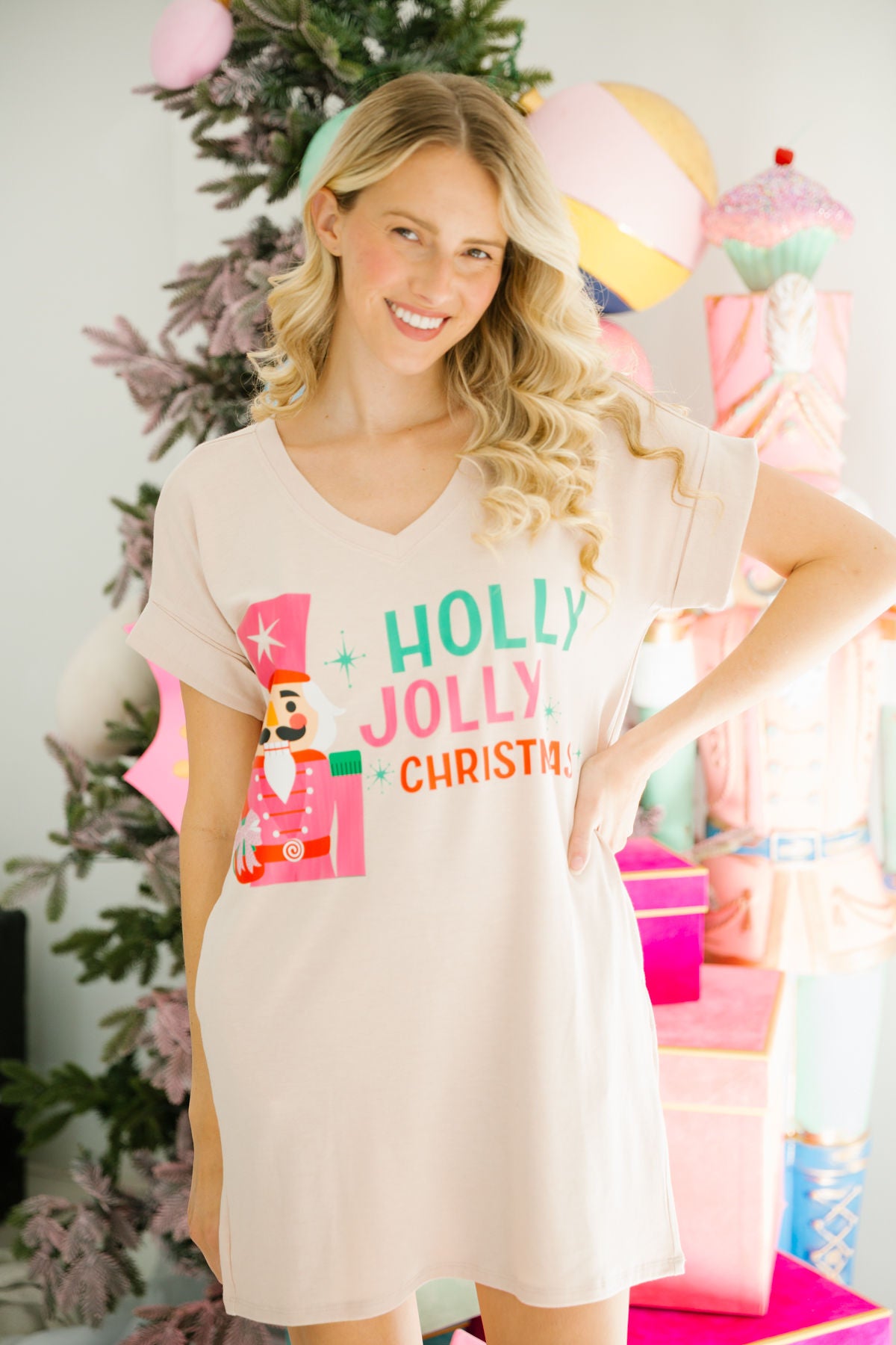 HOLLY JOLLY CHRISTMAS T-SHIRT DRESS DRESS Judith March