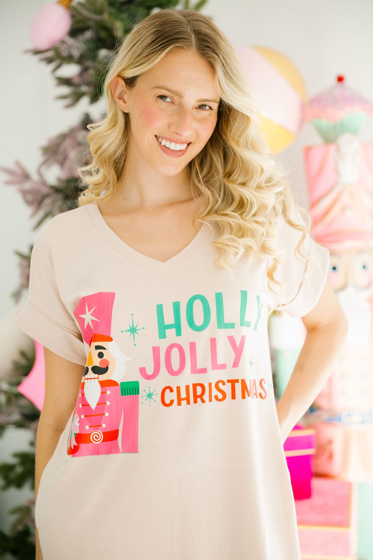 HOLLY JOLLY CHRISTMAS T-SHIRT DRESS DRESS Judith March SMALL