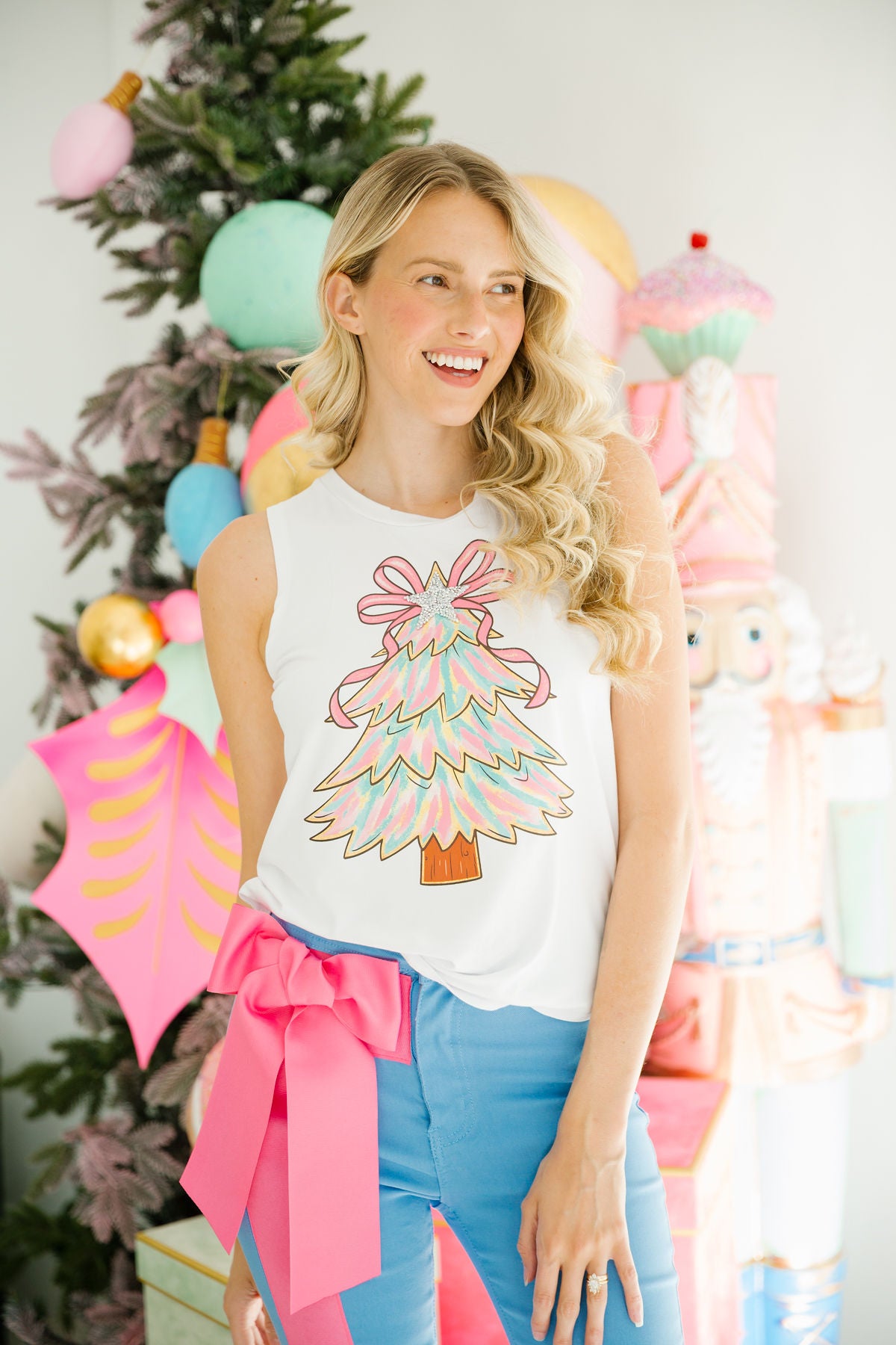 OH CHRISTMAS TREE WHITE TANK TANK Judith March