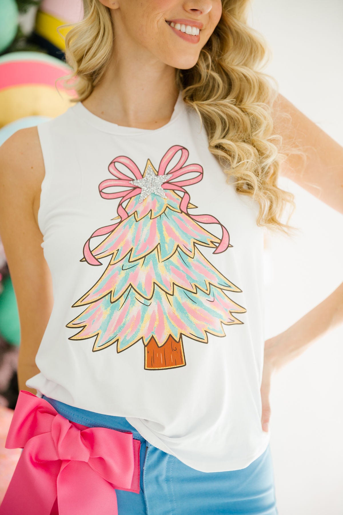 OH CHRISTMAS TREE WHITE TANK TANK Judith March